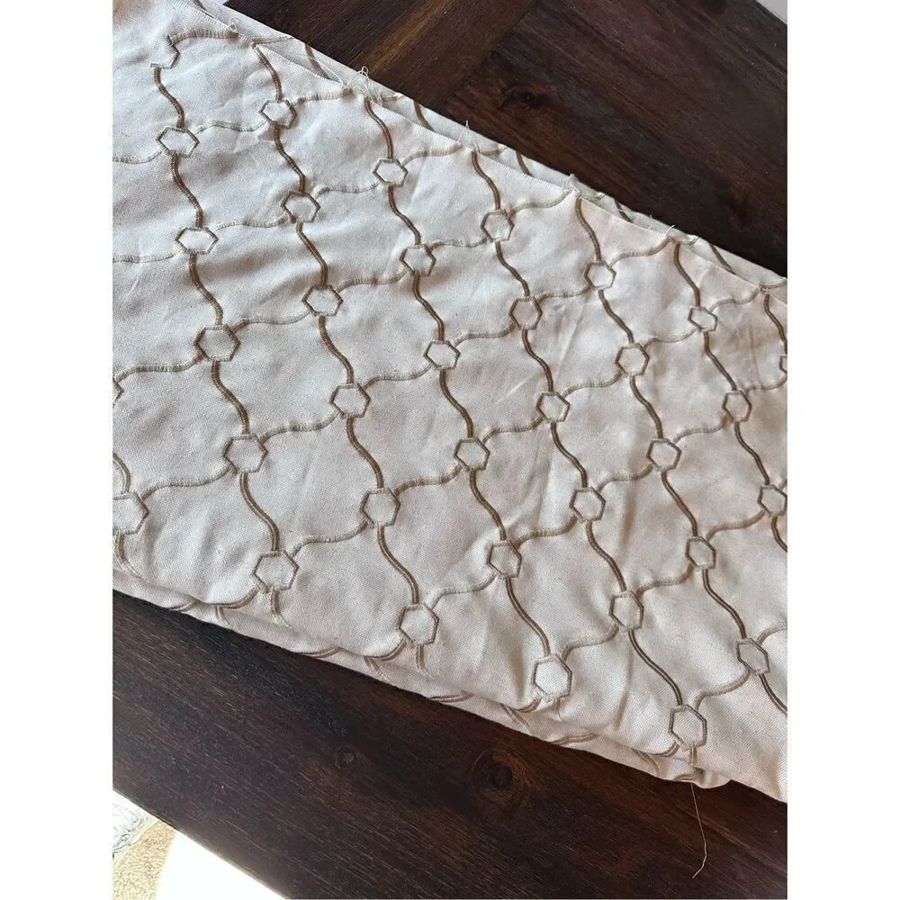 Beige and Zinc  Embroidered Geometric Trellis Upholstery Fabric